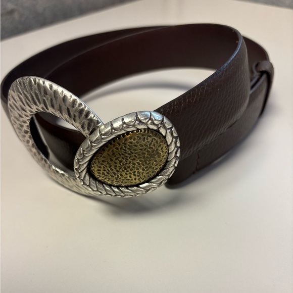 Chico’s brown leather adjustable bent metal buckle M/L - Picture 1 of 5
